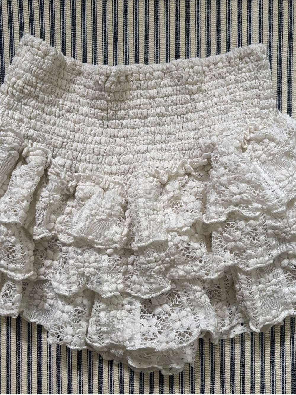 Smocked White Lace Ruffle Mini Skirt